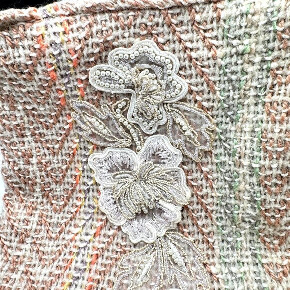 Handcrafted Vtg Inspired Woven Knit Purse Embroidered Floral Design Black Handle - Picture 6 of 9